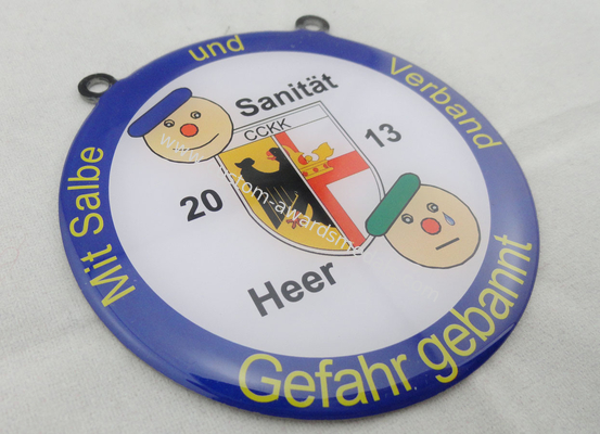 Stainless Steel Sanitat Karneval Silk Screen Printing Medal by Gefahr Gebannt, Flat or Double Side