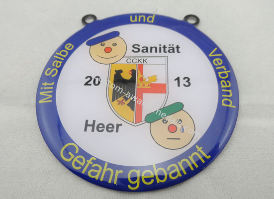 Stainless Steel Sanitat Karneval Silk Screen Printing Medal by Gefahr Gebannt, Flat or Double Side