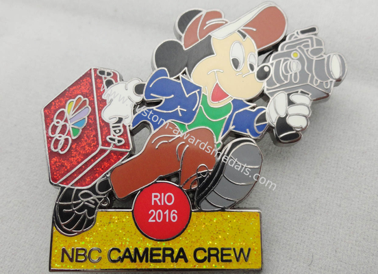 NBC Camera Crew Disney Pin Badge by Zinc Alloy, Synthetic Enamel, Black Nickel, Glitter Filled