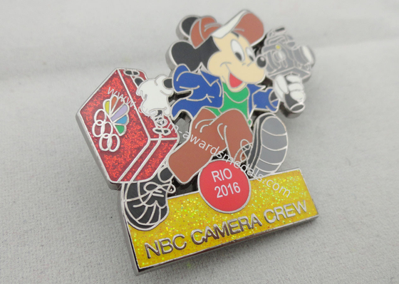 NBC Camera Crew Disney Pin Badge by Zinc Alloy, Synthetic Enamel, Black Nickel, Glitter Filled