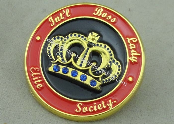 Rhinestone Zinc Alloy Pin Badge With Gold Plating 2.0 mm Thickness