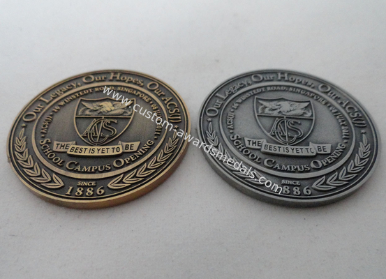 2D or 3D Personalized Coins / School Campus Coin with Antique Silver, Anti Nickel, Anti Brass Plating