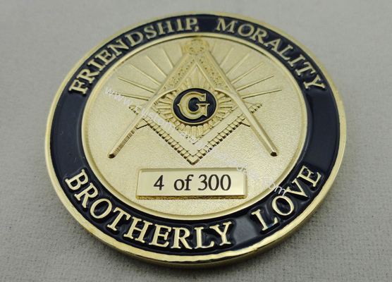 Gold Plating Metal Zinc Alloy, Iron, Brass Laser Engraved Personalized Coins / A.F. &amp; A.M. Coin for Promotional Gift