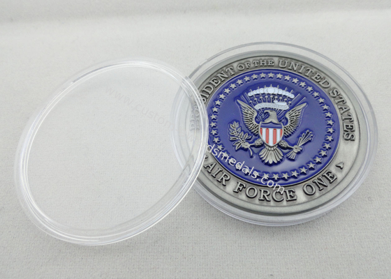 Metal Air Force One Coin / Zinc Alloy Personalized Enamel Coins with Antique Silver Plating