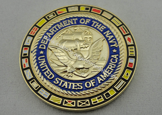 Gold Plating Personalized Navy Coin for Awards / Souvenir / Holiday, Rope Edge Coin