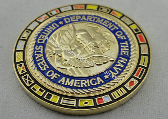 Gold Plating Personalized Navy Coin for Awards / Souvenir / Holiday, Rope Edge Coin