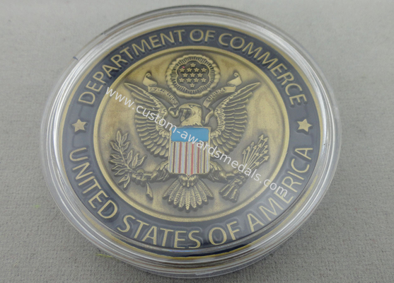 3D Custom Commerce Iron / Brass / Copper Awards Coin with Clear Plastic Box