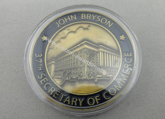 3D Custom Commerce Iron / Brass / Copper Awards Coin with Clear Plastic Box