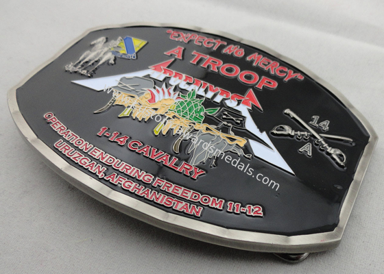 Zinc Alloy / Pewter Troop Belt Custom Made Buckles Antique Nickel Plating with soft Enamel