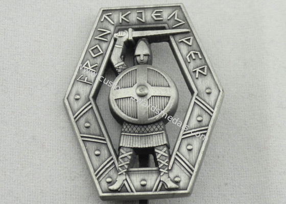 Zinc Alloy 3D Warrior Badge, Antique Silver Plating Souvenir Clip Metal Badges