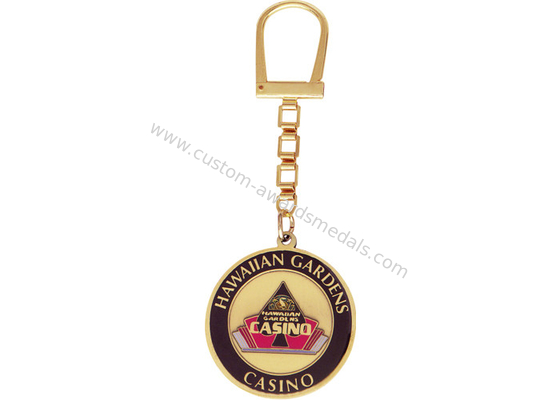 Zinc Alloy, Pewter, Aluminum Gold Plating CASINO Promotional Keychain with Copper Stamped