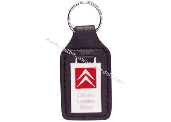 Custom Key Chains, Car Leather Pocket Keychain with Synthetic Enamel Emblem, Zinc Alloy with Nickel Plating