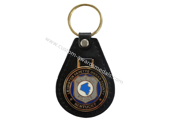 Custom Key Chains, Car Leather Pocket Keychain with Synthetic Enamel Emblem, Zinc Alloy with Nickel Plating