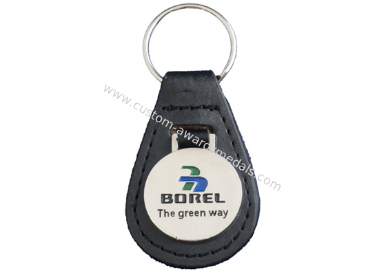 Custom Key Chains, Car Leather Pocket Keychain with Synthetic Enamel Emblem, Zinc Alloy with Nickel Plating