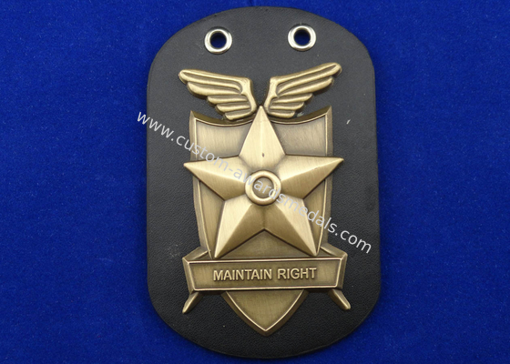 Promotional Gift Maintain Right Leather  Badge, Personalized Keychains with Antique Gold Plating and Ball Chain