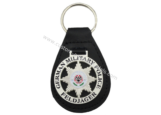 3D German Military Police Leather Key Chain, Zinc Alloy Personalized Leather Keychains with Soft Enamel Emblem