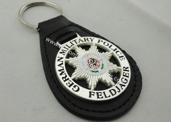 3D German Military Police Leather Key Chain, Zinc Alloy Personalized Leather Keychains with Soft Enamel Emblem