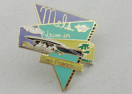 Metal Zinc Alloy Drive-in Imitation Hard Enamel Pin, Promotional Lapel Pins with Gold Plated