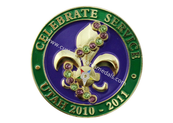 Metal Zinc Alloy Celebrate Service Lapel Pin, Soft Enamel Pins with Rhinestone, Gold Plated