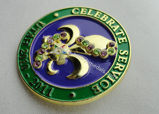 Metal Zinc Alloy Celebrate Service Lapel Pin, Soft Enamel Pins with Rhinestone, Gold Plated