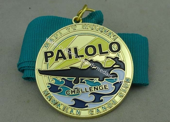 Synthetic Ribbon Medals With Zinc Alloy Gold Die Casting Swimming Medal