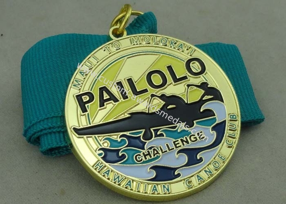 Synthetic Ribbon Medals With Zinc Alloy Gold Die Casting Swimming Medal