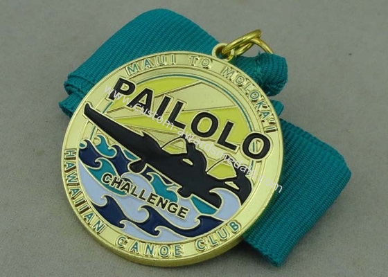 Synthetic Ribbon Medals With Zinc Alloy Gold Die Casting Swimming Medal