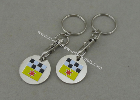 Shopping Car Iron Soft Enamel Trolley Pound Coin With Keychain Hook