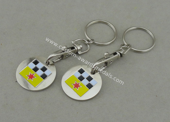 Shopping Car Iron Soft Enamel Trolley Pound Coin With Keychain Hook