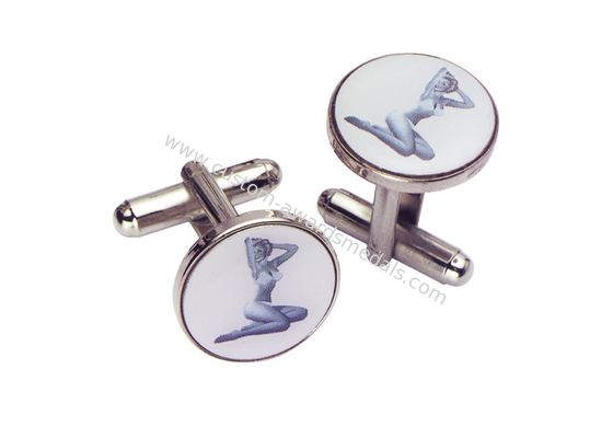 Zinc Alloy, Aluminum, Stainless Steel Cufflink With Synthetic Enamel, Offset Printing And Nickel Plating