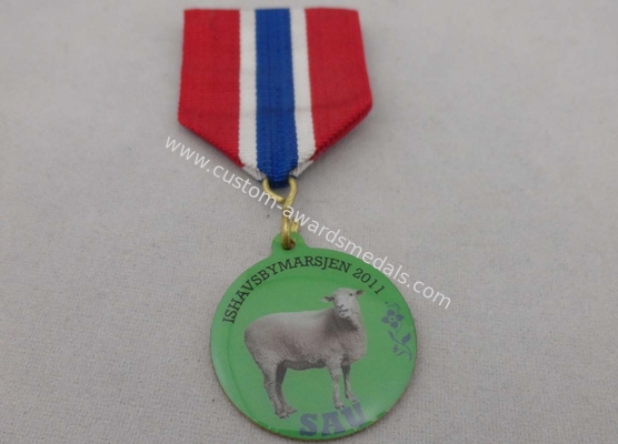 Custom Iron or Brass or Copper Souvenir Gift Medal, Offset Printing Ribbon Medal without Plating