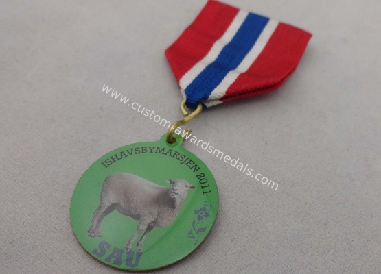 Custom Iron or Brass or Copper Souvenir Gift Medal, Offset Printing Ribbon Medal without Plating