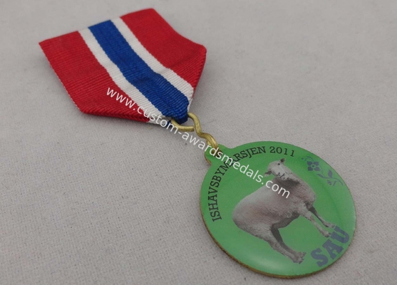 Custom Iron or Brass or Copper Souvenir Gift Medal, Offset Printing Ribbon Medal without Plating