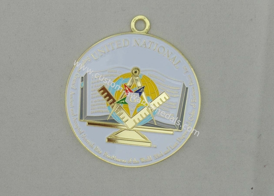 Flat Back FreeMasons Zinc Alloy Enamel Medal with Zinc Alloy Die Casting, Gold Plating