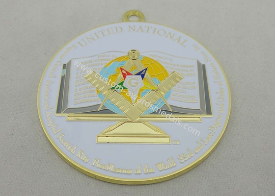 Flat Back FreeMasons Zinc Alloy Enamel Medal with Zinc Alloy Die Casting, Gold Plating