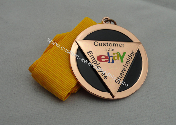 Die Casting Ribbon Medals with Imitation Hard Enamel, Copper Plating And Gold Plating, 2 Levels