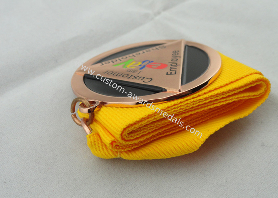 Die Casting Ribbon Medals with Imitation Hard Enamel, Copper Plating And Gold Plating, 2 Levels