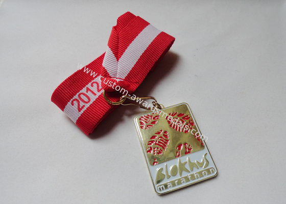 Blokhus Marathon Medal Soft Enamel, Copper Stamping with Gold Plating, Long 2 Colors Ribbon