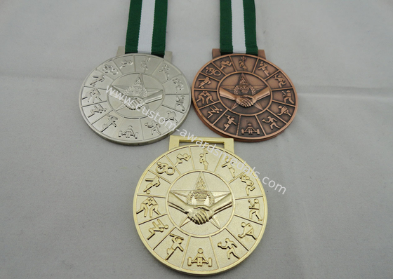 Silver and Gold Plating 3D Sport Medal with Long Ribbon for Sport Meeting, Holiday, Awards