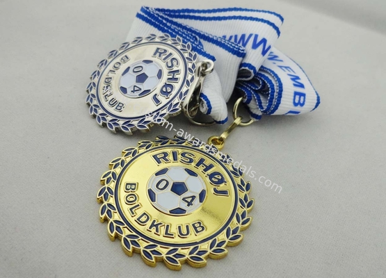 2D or 3D Gold Plating Iron / Brass / Zinc Alloy Rishoj Iron Stamped Ribbon Medals with Soft Enamel