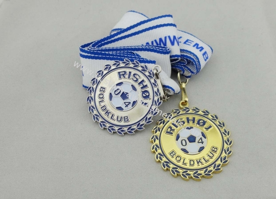 2D or 3D Gold Plating Iron / Brass / Zinc Alloy Rishoj Iron Stamped Ribbon Medals with Soft Enamel