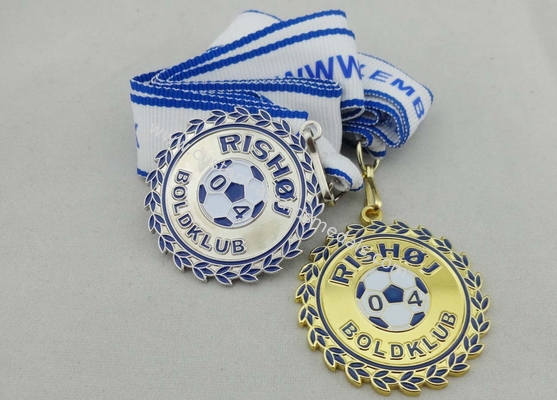 2D or 3D Gold Plating Iron / Brass / Zinc Alloy Rishoj Iron Stamped Ribbon Medals with Soft Enamel