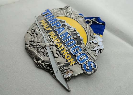 Zinc Alloy Die Casting Iron or Brass or Copper Timpanogos Half Marathon Medal with Glitter