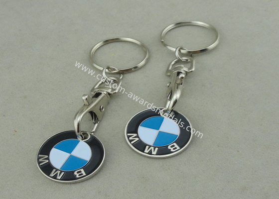 One Euro Customized Iron Trolley Coin With Keychain , Nickel Plating