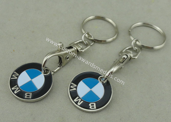 One Euro Customized Iron Trolley Coin With Keychain , Nickel Plating