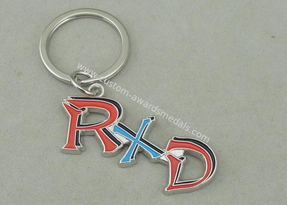 Zinc Alloy Synthetic Enamel Promotional Keychain Die Casting Silver RXD Key Ring