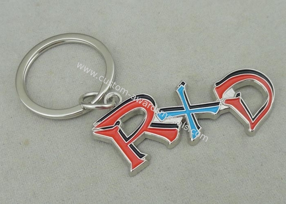 Zinc Alloy Synthetic Enamel Promotional Keychain Die Casting Silver RXD Key Ring