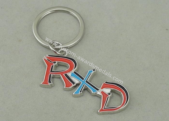 Zinc Alloy Synthetic Enamel Promotional Keychain Die Casting Silver RXD Key Ring