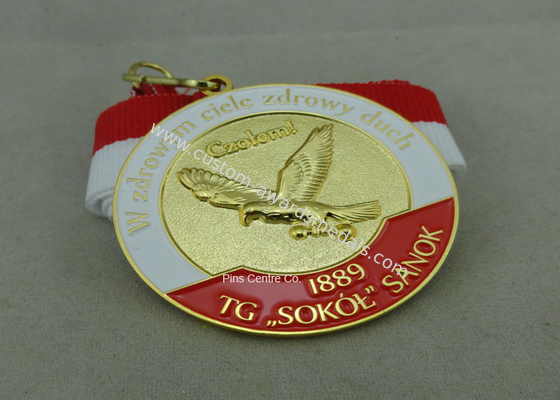 Die Casting Soft Enamel Medal , Marathon Running Medal With Printing Ribbon