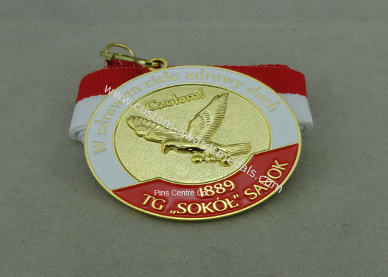 Die Casting Soft Enamel Medal , Marathon Running Medal With Printing Ribbon